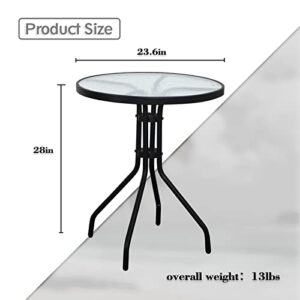 DIMAR GARDEN 24" Outdoor Side Table Patio Metal Round Bistro Coffee Table with Glass Top,Black