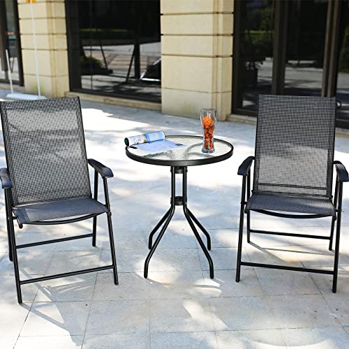 DIMAR GARDEN 24" Outdoor Side Table Patio Metal Round Bistro Coffee Table with Glass Top,Black