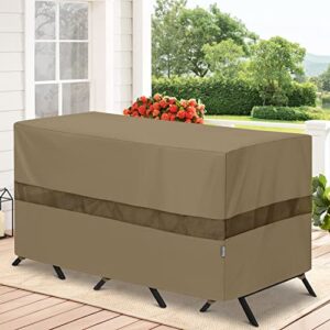 SunPatio Outdoor Bar Set Cover 69 Inch, Heavy Duty Waterproof Bistro Table Cover for 3-Piece Table and Chairs, All Weather Protection Patio Furniture Cover with Air Vent, 69" L x 32" W x 30" H, Taupe