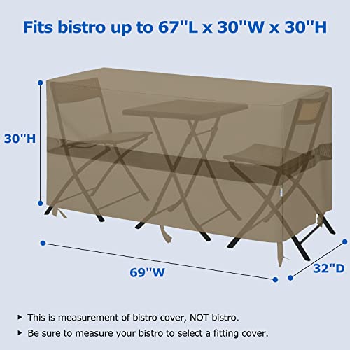 SunPatio Outdoor Bar Set Cover 69 Inch, Heavy Duty Waterproof Bistro Table Cover for 3-Piece Table and Chairs, All Weather Protection Patio Furniture Cover with Air Vent, 69" L x 32" W x 30" H, Taupe