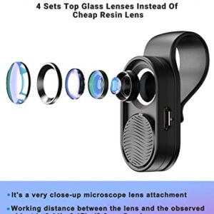 APEXEL Phone Microscope, Pocket Microscope iPhone Camera Lens Attachment Microscope 100X Microscopes With Universal Clip Fits for All Smartphone Portable Micro Loupe Lens for Kids Adults Trichome Coin