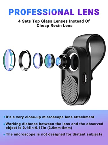 APEXEL Phone Microscope, Pocket Microscope iPhone Camera Lens Attachment Microscope 100X Microscopes With Universal Clip Fits for All Smartphone Portable Micro Loupe Lens for Kids Adults Trichome Coin