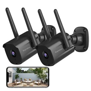 septekon security camera outdoor 2 pack, 2.4g wired wifi cameras for home security, 2k surveillance cameras with motion detection and siren, 2-way audio, night vision, ip66 waterproof, black