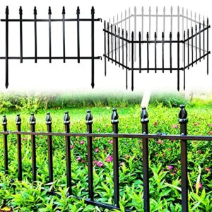thealyn metal decorative garden fence 22″ wide x 18″ high (5 panels, total length 9.17 feet), metal border folding fence, landscape fencing for flower bed, yard, animal barrier (black)