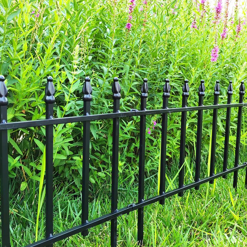 Thealyn Metal Decorative Garden Fence 22" Wide x 18" High (5 Panels, Total Length 9.17 feet), Metal Border Folding Fence, Landscape Fencing for Flower Bed, Yard, Animal Barrier (Black)