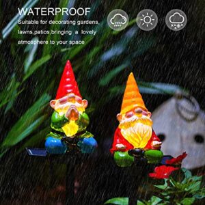 Garden gnome Stake Decoration Solar Yoga Gnomes Garden Stake Statues Gnome LED Solar Light Yellow Hat Meditation Garden Statues Yard Lawn Porch Garden Gifts for Mom(2pcs)