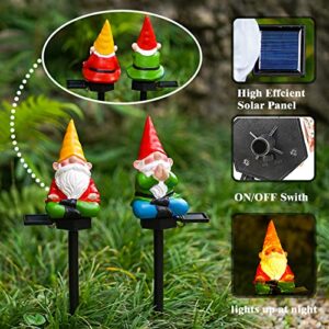 Garden gnome Stake Decoration Solar Yoga Gnomes Garden Stake Statues Gnome LED Solar Light Yellow Hat Meditation Garden Statues Yard Lawn Porch Garden Gifts for Mom(2pcs)