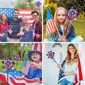 16 Pcs 7 Inch Patriotic Reflective Pinwheels 4th of July Windmill American Flag Stars Wind Spinner Independence Memorial Day Party Supplies Favors Decorations for Garden Lawn Outdoor Yard