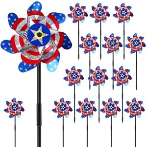16 pcs 7 inch patriotic reflective pinwheels 4th of july windmill american flag stars wind spinner independence memorial day party supplies favors decorations for garden lawn outdoor yard