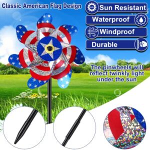 16 Pcs 7 Inch Patriotic Reflective Pinwheels 4th of July Windmill American Flag Stars Wind Spinner Independence Memorial Day Party Supplies Favors Decorations for Garden Lawn Outdoor Yard