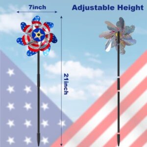 16 Pcs 7 Inch Patriotic Reflective Pinwheels 4th of July Windmill American Flag Stars Wind Spinner Independence Memorial Day Party Supplies Favors Decorations for Garden Lawn Outdoor Yard