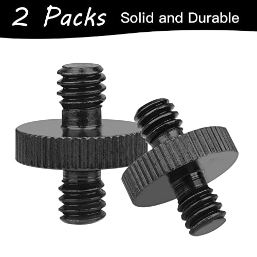 1/4" Male to 1/4" Male Threaded Tripod Screw Adapter Double Head Stud Standard Mounting Thread Converter for Camera Cage Mount Light Stand Monopo Shoulder Rig Tripod Black-2 Packs