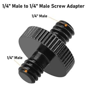 1/4" Male to 1/4" Male Threaded Tripod Screw Adapter Double Head Stud Standard Mounting Thread Converter for Camera Cage Mount Light Stand Monopo Shoulder Rig Tripod Black-2 Packs