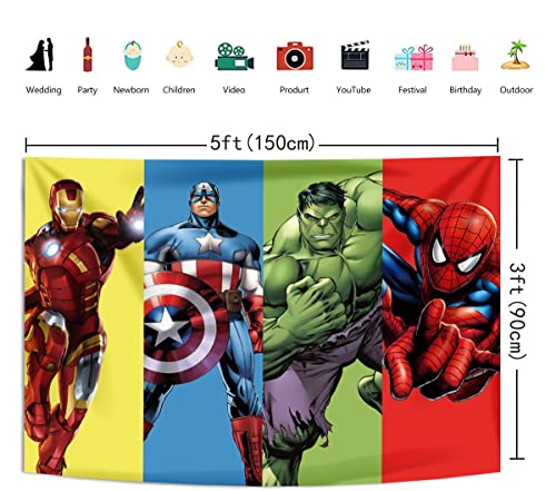 Baolifan Hero 5x3ft Backdrop for Boy Birthday Party Super City Red Hero Anime Iron Photography Background Boy Children Bday Party Supplies Baby Showe