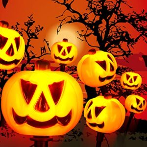 8 Pack Halloween Pumpkin Stake Lights 15.6 ft Halloween Decorations Pumpkin Stake Lantern 3D Lighted Pumpkin String with 8 LED Waterproof Battery for Garden Lawn Yard Tree Outdoor Halloween Decor