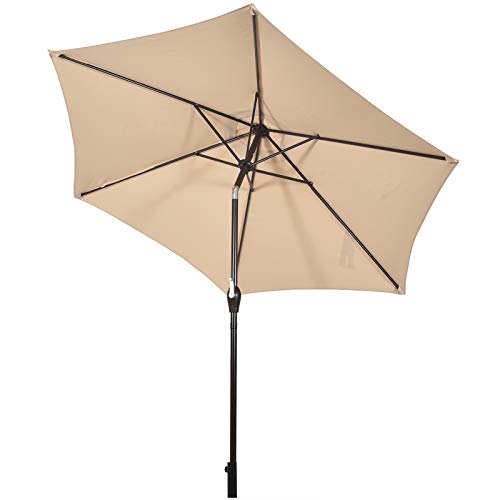 TANGKULA 9FT Patio Umbrella, Outdoor Market Table Umbrella with Push Button Tilt Adjustment, Crank & 6 Sturdy Ribs for Garden, Backyard, Deck & Pool (Beige)