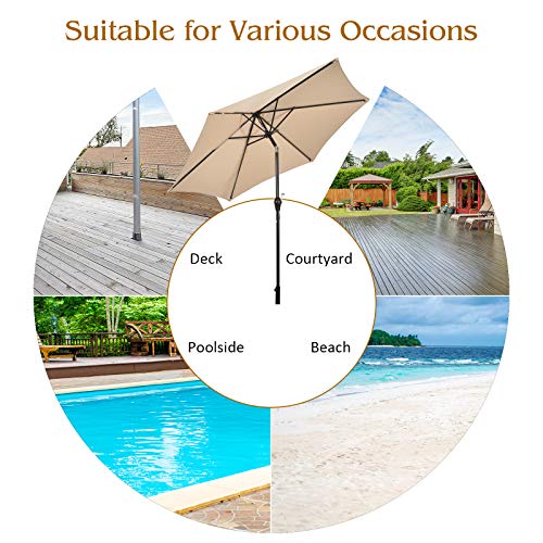 TANGKULA 9FT Patio Umbrella, Outdoor Market Table Umbrella with Push Button Tilt Adjustment, Crank & 6 Sturdy Ribs for Garden, Backyard, Deck & Pool (Beige)