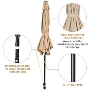 TANGKULA 9FT Patio Umbrella, Outdoor Market Table Umbrella with Push Button Tilt Adjustment, Crank & 6 Sturdy Ribs for Garden, Backyard, Deck & Pool (Beige)