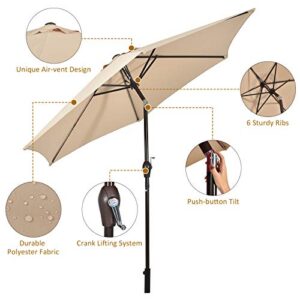 TANGKULA 9FT Patio Umbrella, Outdoor Market Table Umbrella with Push Button Tilt Adjustment, Crank & 6 Sturdy Ribs for Garden, Backyard, Deck & Pool (Beige)