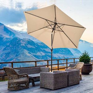 TANGKULA 9FT Patio Umbrella, Outdoor Market Table Umbrella with Push Button Tilt Adjustment, Crank & 6 Sturdy Ribs for Garden, Backyard, Deck & Pool (Beige)