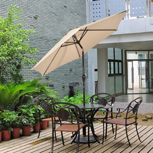 TANGKULA 9FT Patio Umbrella, Outdoor Market Table Umbrella with Push Button Tilt Adjustment, Crank & 6 Sturdy Ribs for Garden, Backyard, Deck & Pool (Beige)