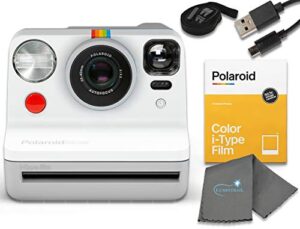 polaroid now i-type instant film camera – white bundle with a color i-type film pack (8 instant photos) and a lumintrail cleaning cloth