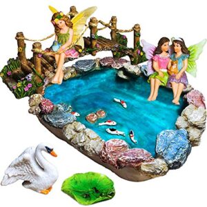mood lab fairy garden fish pond kit – miniature bridge set of 6 pcs fairy garden figurines & accessories – outdoor or house decor