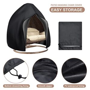 skyfiree Patio Hanging Chair Cover 91X80 inches Large Double Wicker Egg Chair Cover Waterproof Garden Outdoor Swing Chair Pod Chair Swingasan Cover Black