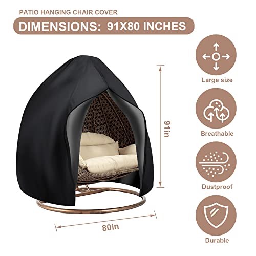 skyfiree Patio Hanging Chair Cover 91X80 inches Large Double Wicker Egg Chair Cover Waterproof Garden Outdoor Swing Chair Pod Chair Swingasan Cover Black