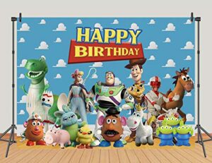 toy story theme happy birthday party photography backdrops blue sky white clouds indoor banner 5x3ft kids birthday party photo background cake table decoration supplies studio booth props