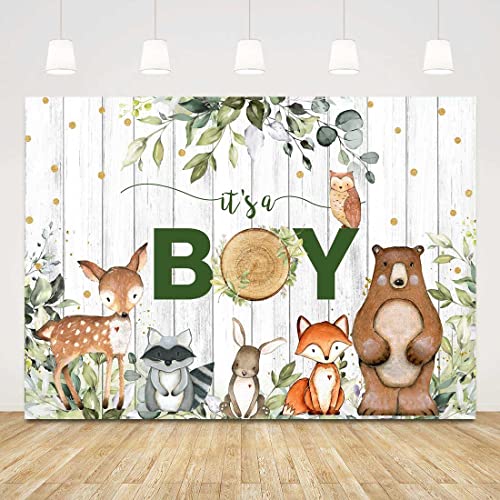 Sensfun It's A Boy Woodland Backdrop Woodland Animal Baby Shower Birthday Background 7x5ft Woodland Creatures Forest Friends Safari Theme Party Banner Decoration