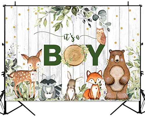 Sensfun It's A Boy Woodland Backdrop Woodland Animal Baby Shower Birthday Background 7x5ft Woodland Creatures Forest Friends Safari Theme Party Banner Decoration