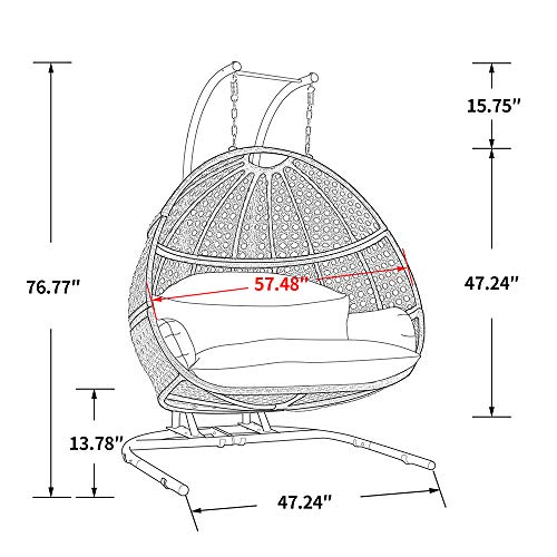 Double Egg Chair with Stand, 2 Person Heavy Duty Hanging Wicker Rattan Swinging Chair Hammock Nest Chair for Indoor Outdoor Patio Lounger Swinging Loveseat Perfect for Balcony Garden - Dust Blue