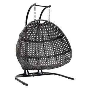 Double Egg Chair with Stand, 2 Person Heavy Duty Hanging Wicker Rattan Swinging Chair Hammock Nest Chair for Indoor Outdoor Patio Lounger Swinging Loveseat Perfect for Balcony Garden - Dust Blue