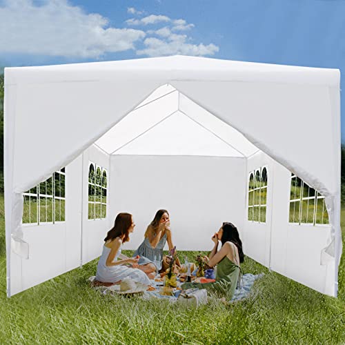 Canopy with 6 Side Panels 10x20ft Waterproof Outdoor Garden Shelter Heavy Duty White Tent Awnings Sturdy Steel Frame UV Protection for Patios Picnic Beach Wedding Festival Wedding Party Camping