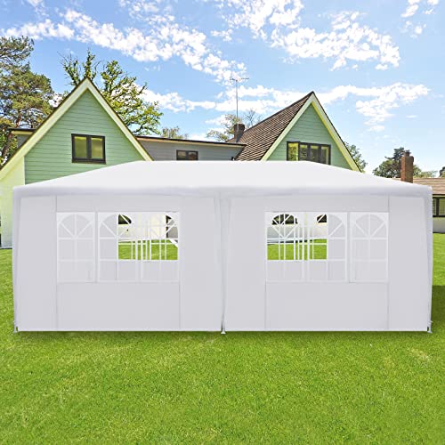 Canopy with 6 Side Panels 10x20ft Waterproof Outdoor Garden Shelter Heavy Duty White Tent Awnings Sturdy Steel Frame UV Protection for Patios Picnic Beach Wedding Festival Wedding Party Camping