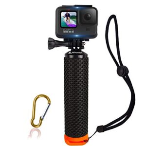 waterproof floating hand grip compatible with gopro hero 11 10 9 8 7 6 5 4 3+ 2 1 session black silver handler & handle mount accessories kit for water sport and action cameras (orange)