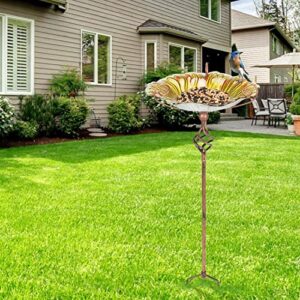 Bird Baths for Outdoors, Glass Birdbaths Outdoor Garden Birdfeeder with Metal Stake Yellow (Height:31inch)