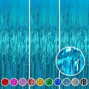 foil fringe curtains party decorations – melsan 3 pack 3.2 x 8.2 ft tinsel curtain party photo backdrop for birthday party baby shower or graduation decorations teal