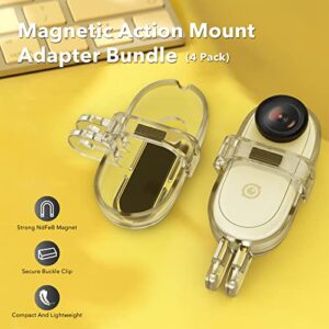 SYMIK Magnetic Action Mount Adapters Bundle (4 Pack) Accessory for Insta360 GO 2 Action Camera; Extreme Action Ready Design; Magnetic & Buckle Clip Dual Fasteners Enable High Intensity Action Mounting