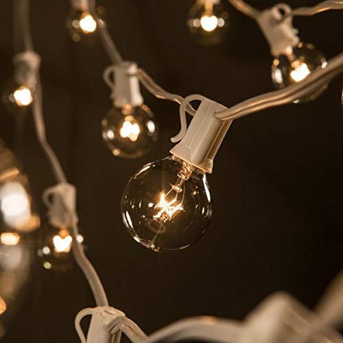 Romasaty G40 100FT Globe String Lights with 102 Clear Bulbs Indoor Outdoor Patio, Market, Cafe, Garden, Birthday, Wedding Backyard String Lights-5 Watt/120 Voltage/E12 Base -White Wire