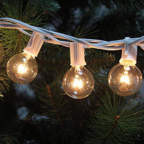 Romasaty G40 100FT Globe String Lights with 102 Clear Bulbs Indoor Outdoor Patio, Market, Cafe, Garden, Birthday, Wedding Backyard String Lights-5 Watt/120 Voltage/E12 Base -White Wire