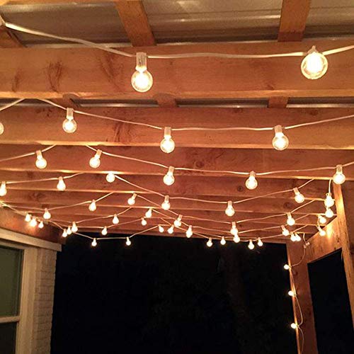 Romasaty G40 100FT Globe String Lights with 102 Clear Bulbs Indoor Outdoor Patio, Market, Cafe, Garden, Birthday, Wedding Backyard String Lights-5 Watt/120 Voltage/E12 Base -White Wire