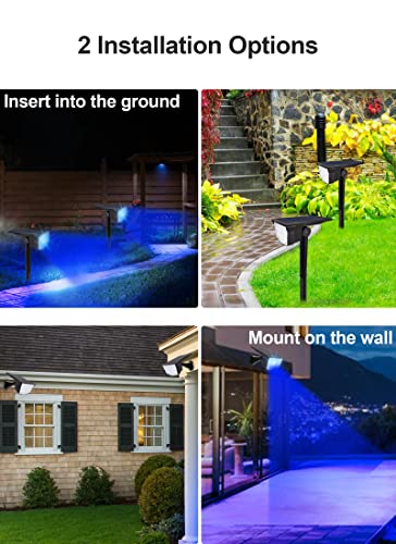 COCOMOX Solar Spot Lights Outdoor, 700 Lumens Blue Solar Powered Garden Lights Outdoor IP67 Waterproof Landscape Lighting Super Bright 2-in-1 3 Modes Spotlight for Yard Driveway Flag 2 Pack