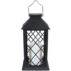 Sunnydaze Concord Outdoor Solar LED Decorative Candle Lantern - Rustic Farmhouse Decor for Patio, Porch, Deck and Garden - Tabletop and Hanging Outside Light - Set of 2 - 11-Inch - Black