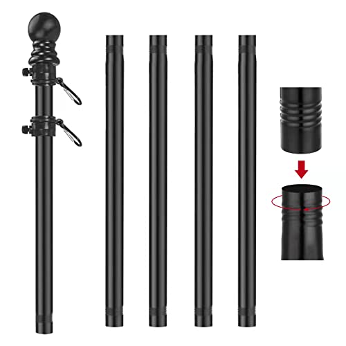 House Flag Pole, 6FT Black Flag Pole Kit - Flag Pole for Outside House, Wall Mount Tangle Free Flag Pole with Stand for Home Truck, Garden Yard Residential or Commercial