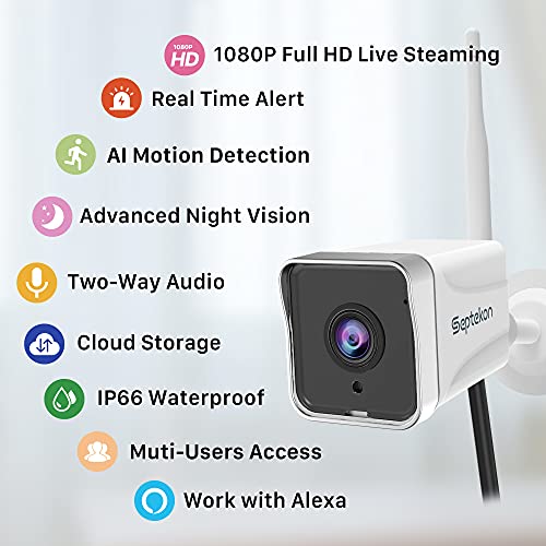 Septekon Security Camera Outdoor, 1080P WiFi Home Surveillance Camera, IP66 Waterproof FHD Night Vision Cameras with Motion Detection, 2-Way Audio, Cloud Storage, Work with Alexa - S50