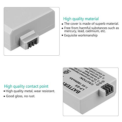 LP-E5 Battery Pack, 2-Pack E5 Battery Compatible with EOS Rebel XS, Rebel T1i, Rebel XSi,1000D, 500D, 450D, Kiss X3, Kiss X2, Kiss F Digital Camera.