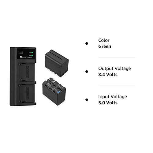 FirstPower 2 Pack NP-F970 Batteries and USB Dual Charger for Sony NP-F970 F960 F950 F930 F750 F570 F550 F530 F330 Battery and Sony Handycams, CCD-SC55 TR516 TR716 TR818 TR910 TR917