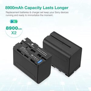 FirstPower 2 Pack NP-F970 Batteries and USB Dual Charger for Sony NP-F970 F960 F950 F930 F750 F570 F550 F530 F330 Battery and Sony Handycams, CCD-SC55 TR516 TR716 TR818 TR910 TR917